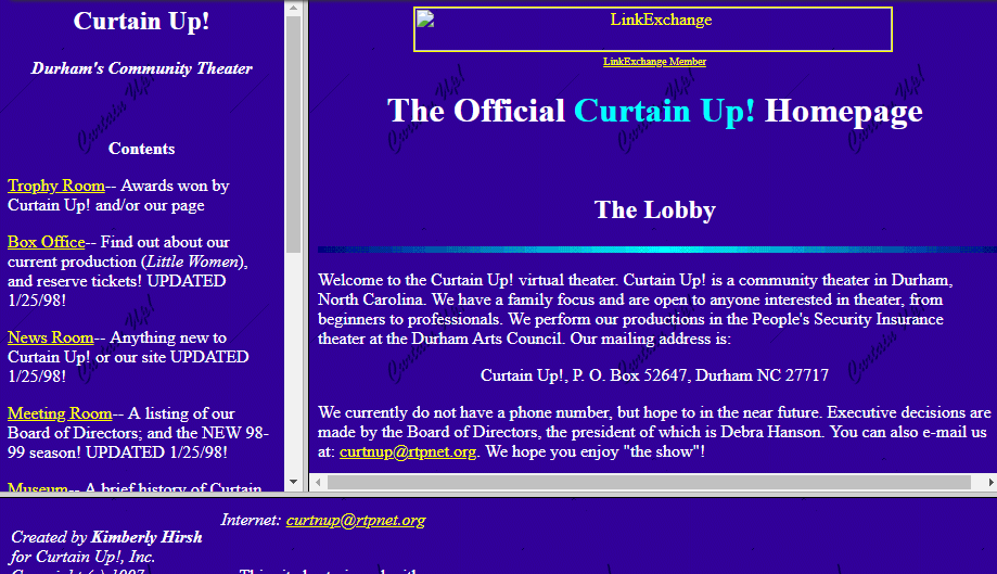 Curtain Up! Homepage circa 1998