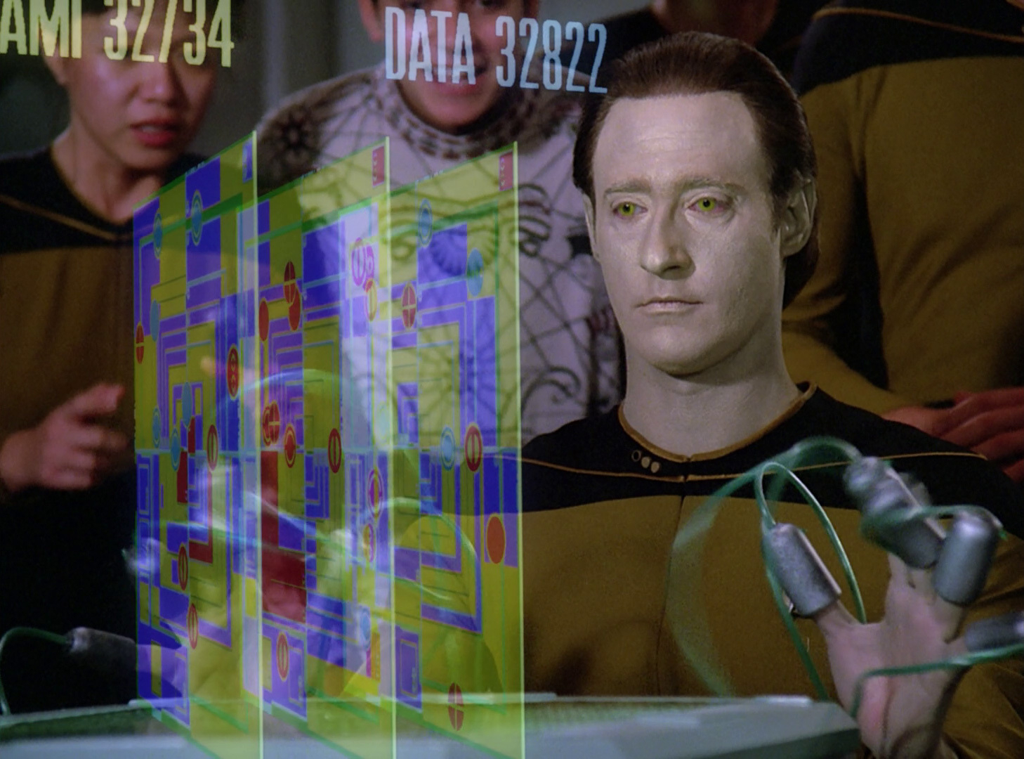 Lieutenant Commander Data, from Star Trek: The Next Generation, plays Stratagema, a futuristic strategy game.