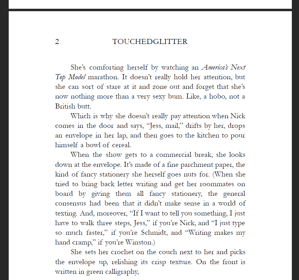 Page from a PDF document of a typeset fanfic